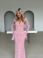 BABY PINK WIRE V-NECK MAXI