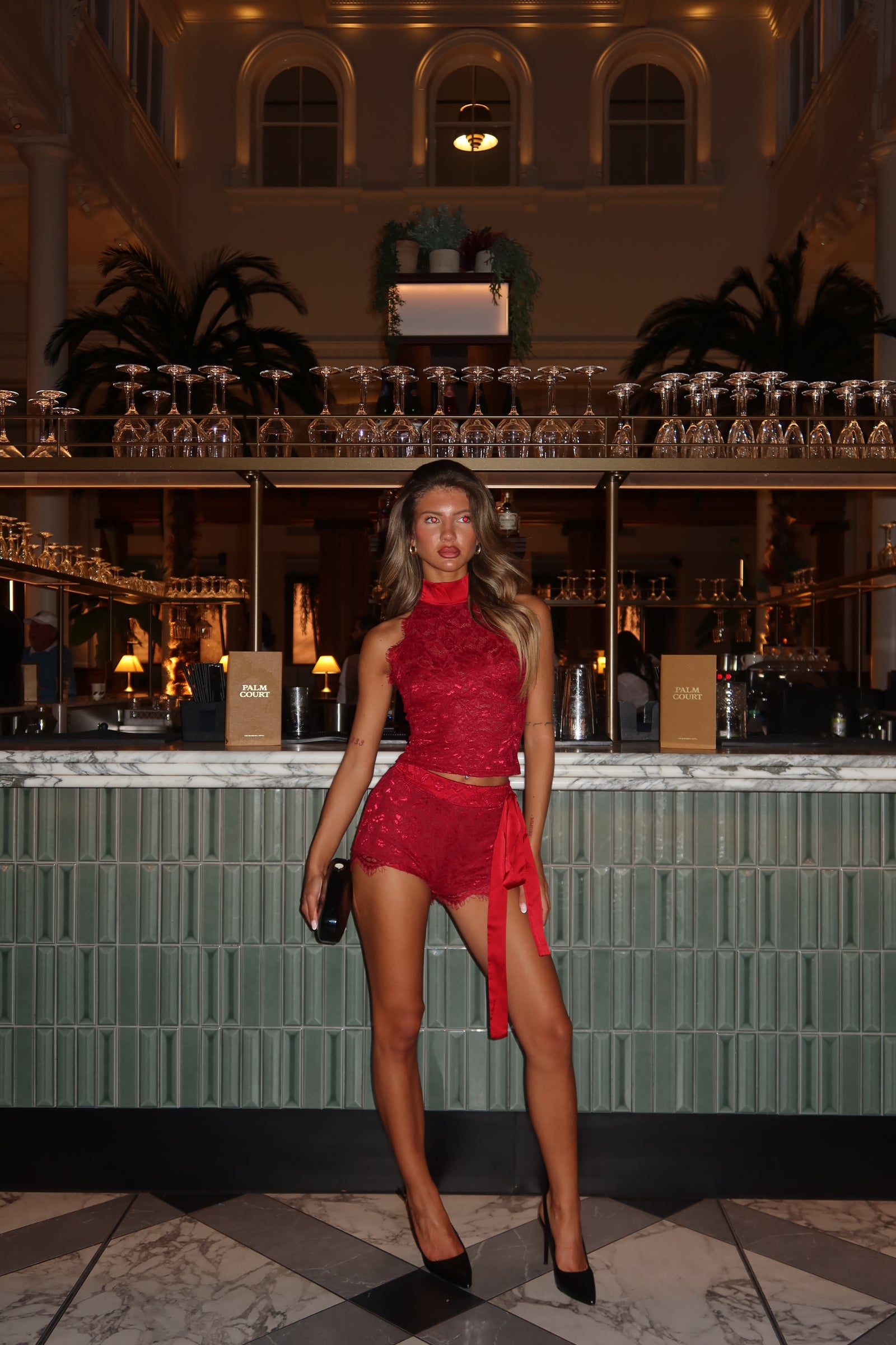 GIA LACE RIBBON TOP | RED