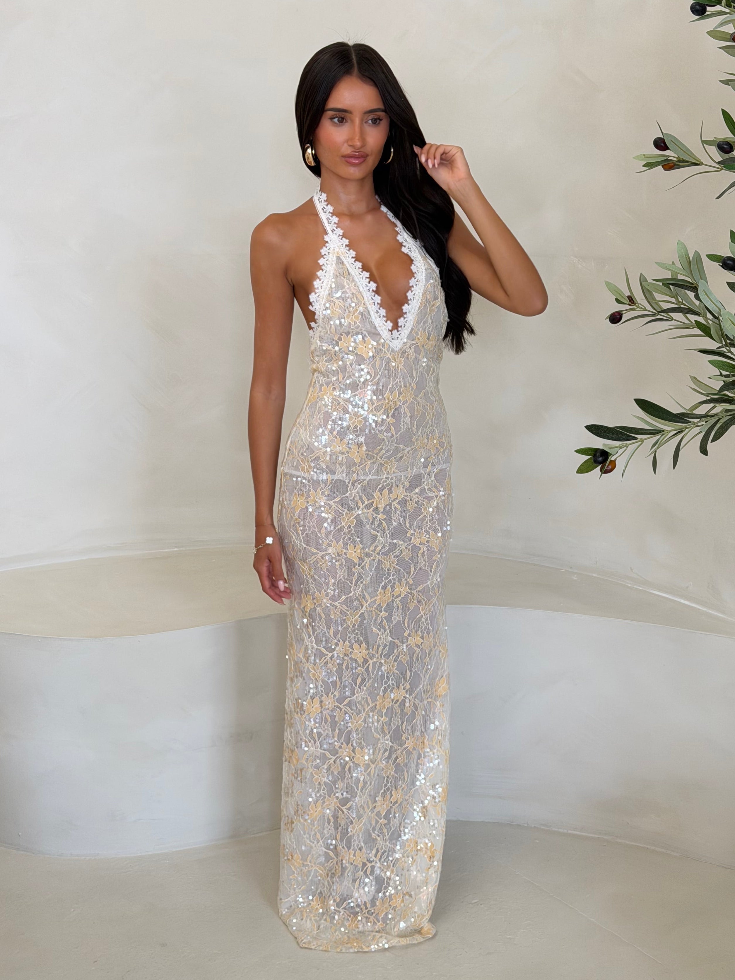 SEQUIN LACE MAXI DRESS LEMON- DISPATCH 31.07