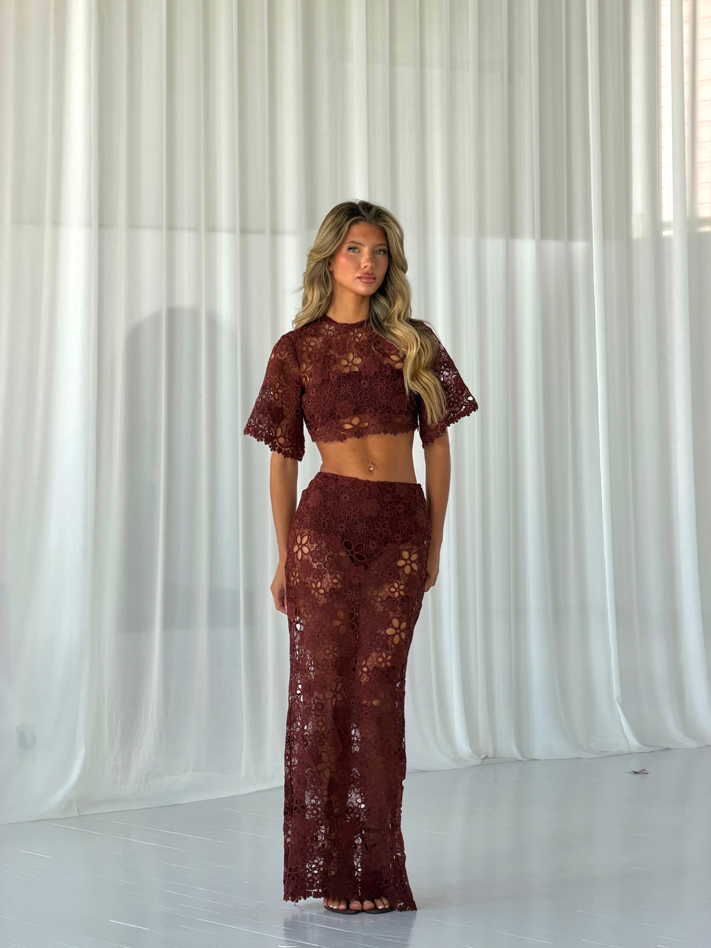 CROCHET FLOWER MAXI SET |CHOCOLATE