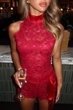 GIA LACE RIBBON TOP | RED