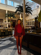 HOLLY SEQUIN STRETCH MINI SHORTS | WINE