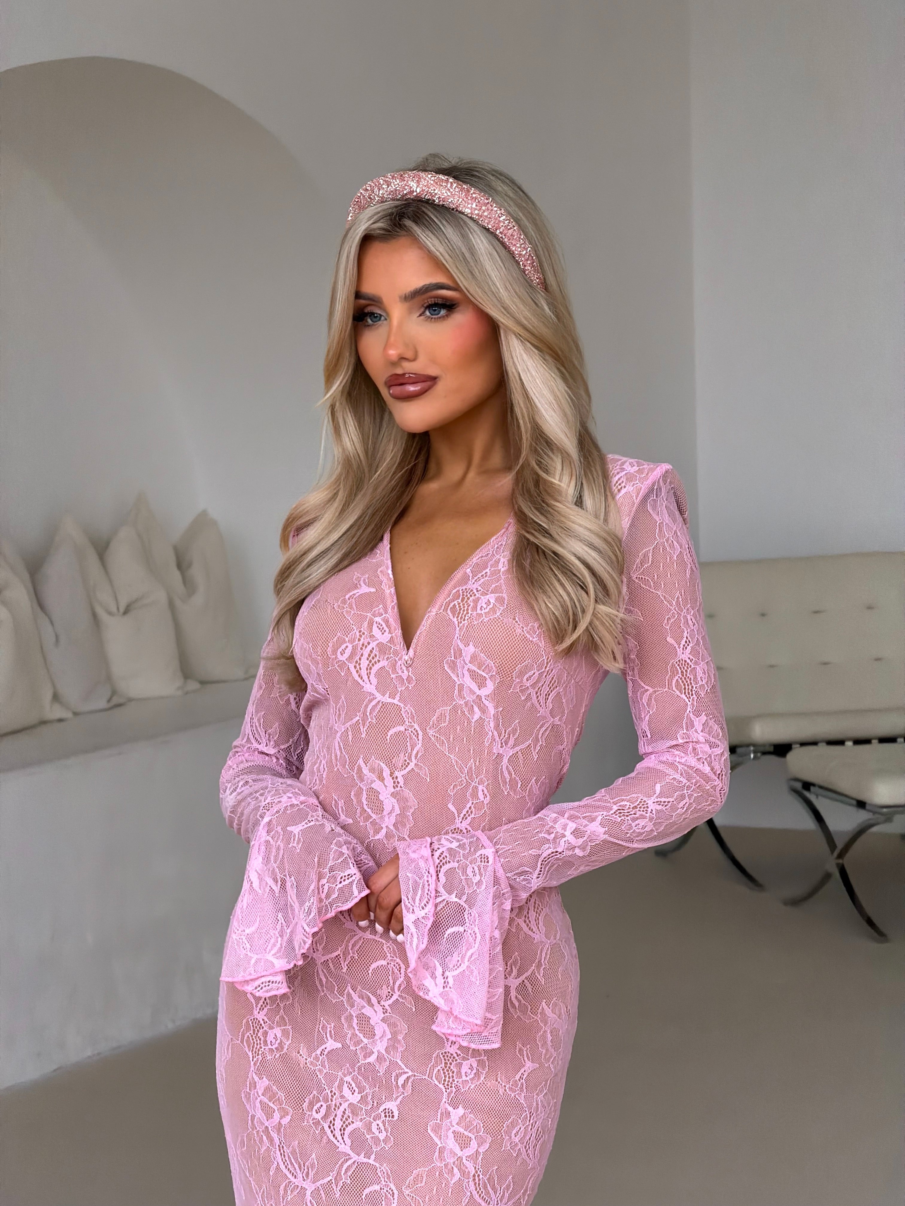 BABY PINK WIRE V-NECK MAXI