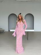 BABY PINK WIRE V-NECK MAXI