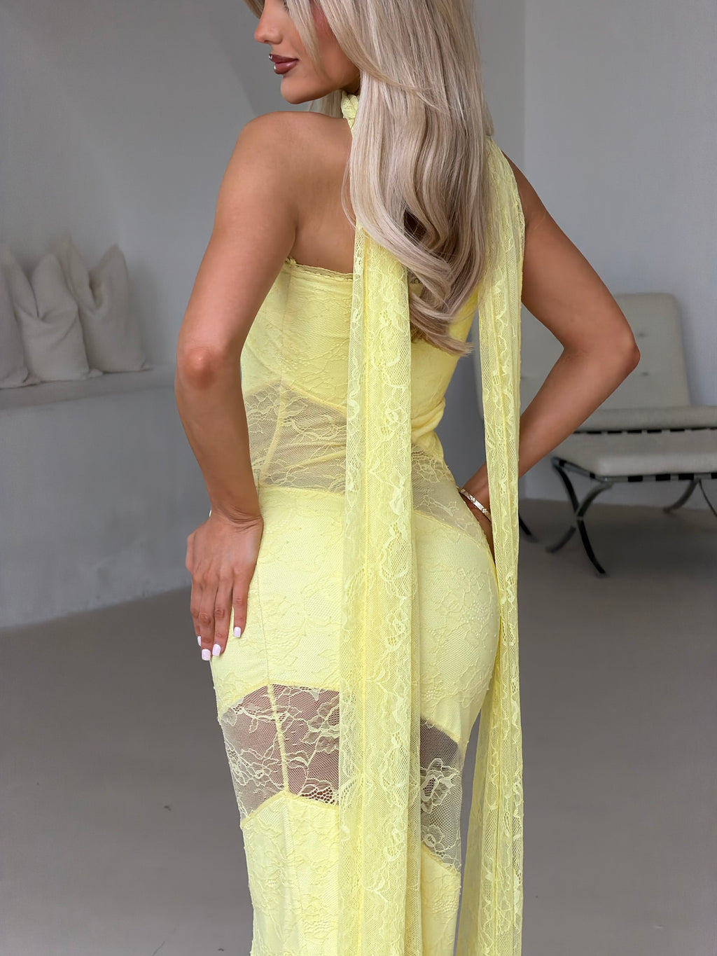 LEMON SWIRL LACE PANEL MAXI & SCARF