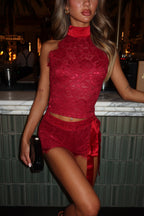 GIA LACE DETACHABLE BOW SHORTS | RED