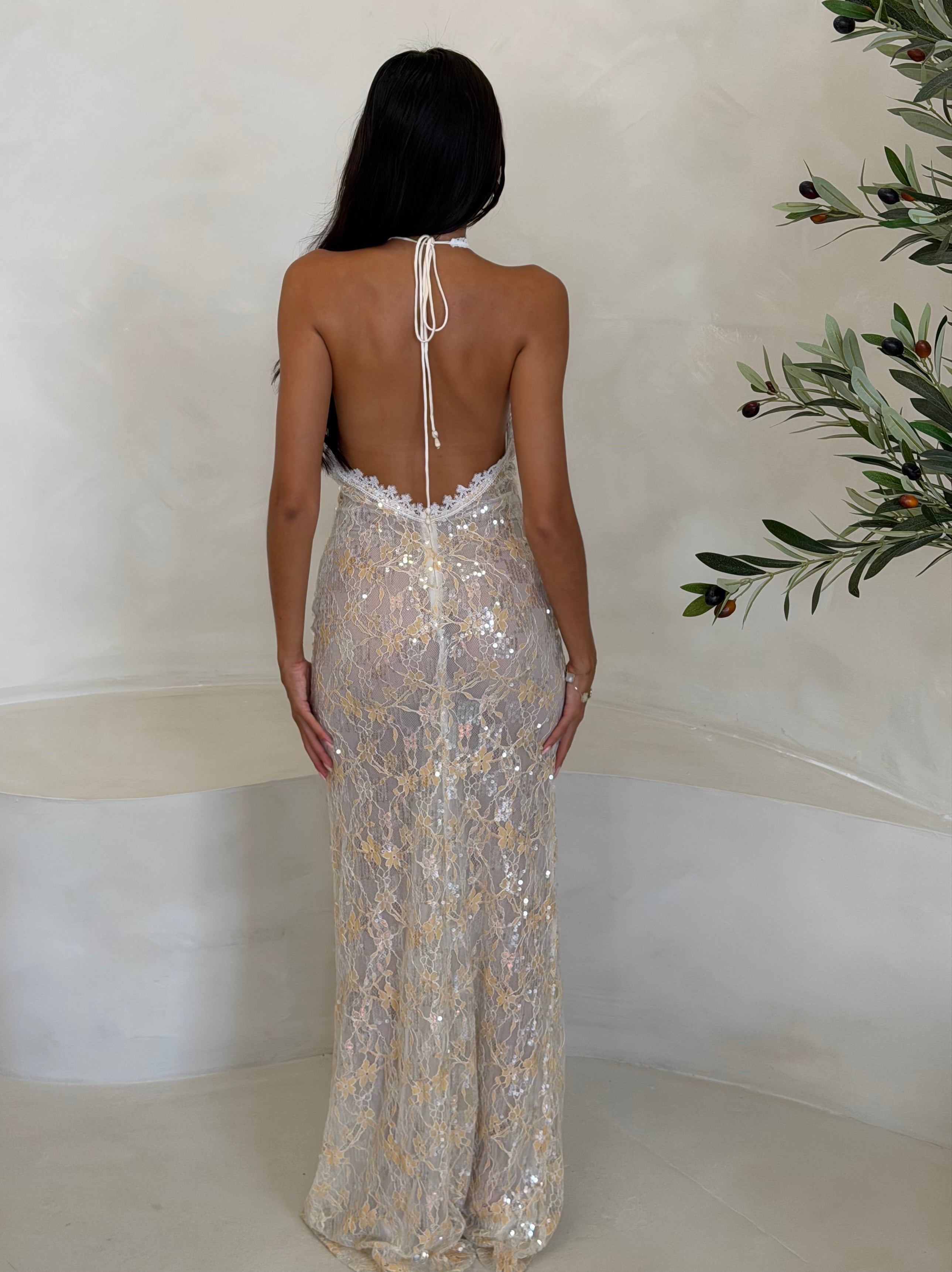 SEQUIN LACE MAXI DRESS LEMON- DISPATCH 31.07