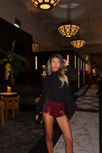 HOLLY SEQUIN STRETCH MINI SHORTS | WINE