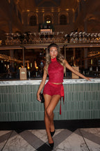 GIA LACE DETACHABLE BOW SHORTS | RED