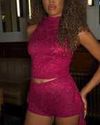 GRACE RUFFLE LACE SHORTS | PLUM