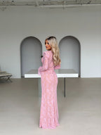 BABY PINK WIRE V-NECK MAXI