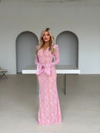 BABY PINK WIRE V-NECK MAXI