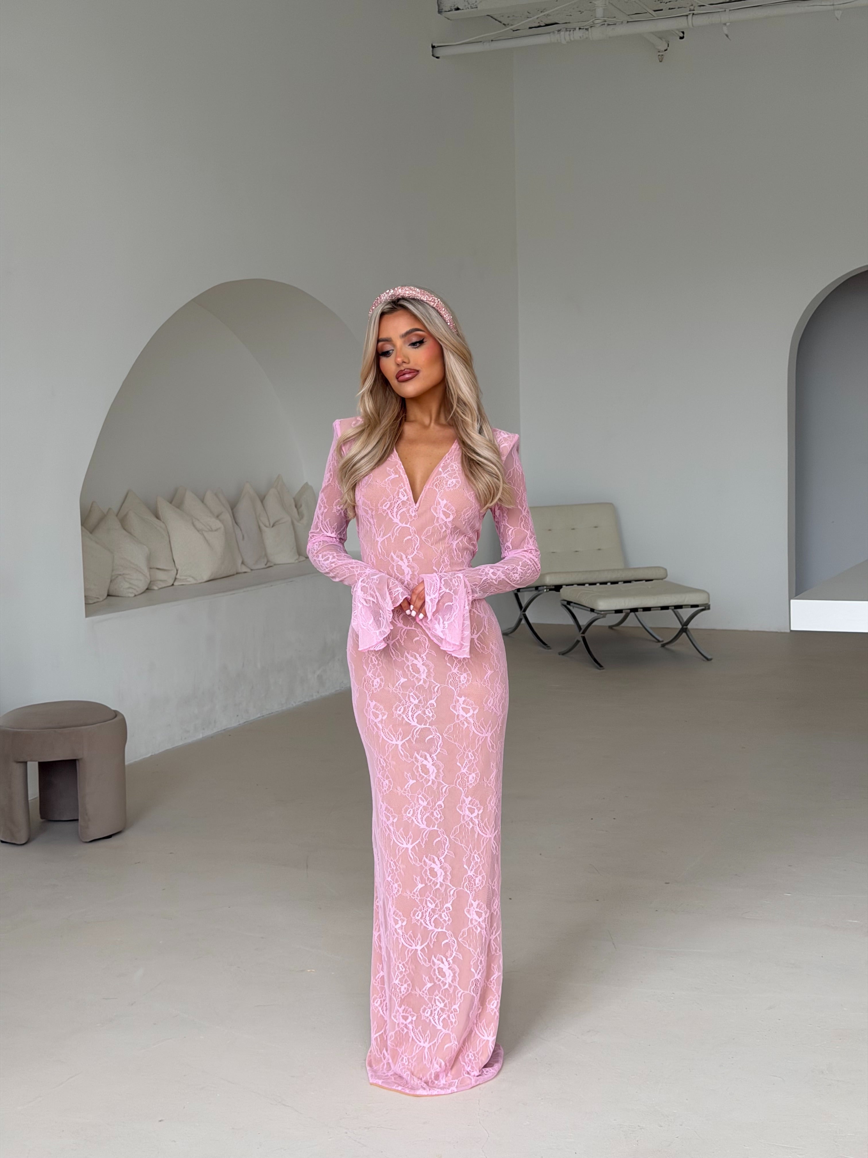 BABY PINK WIRE V-NECK MAXI