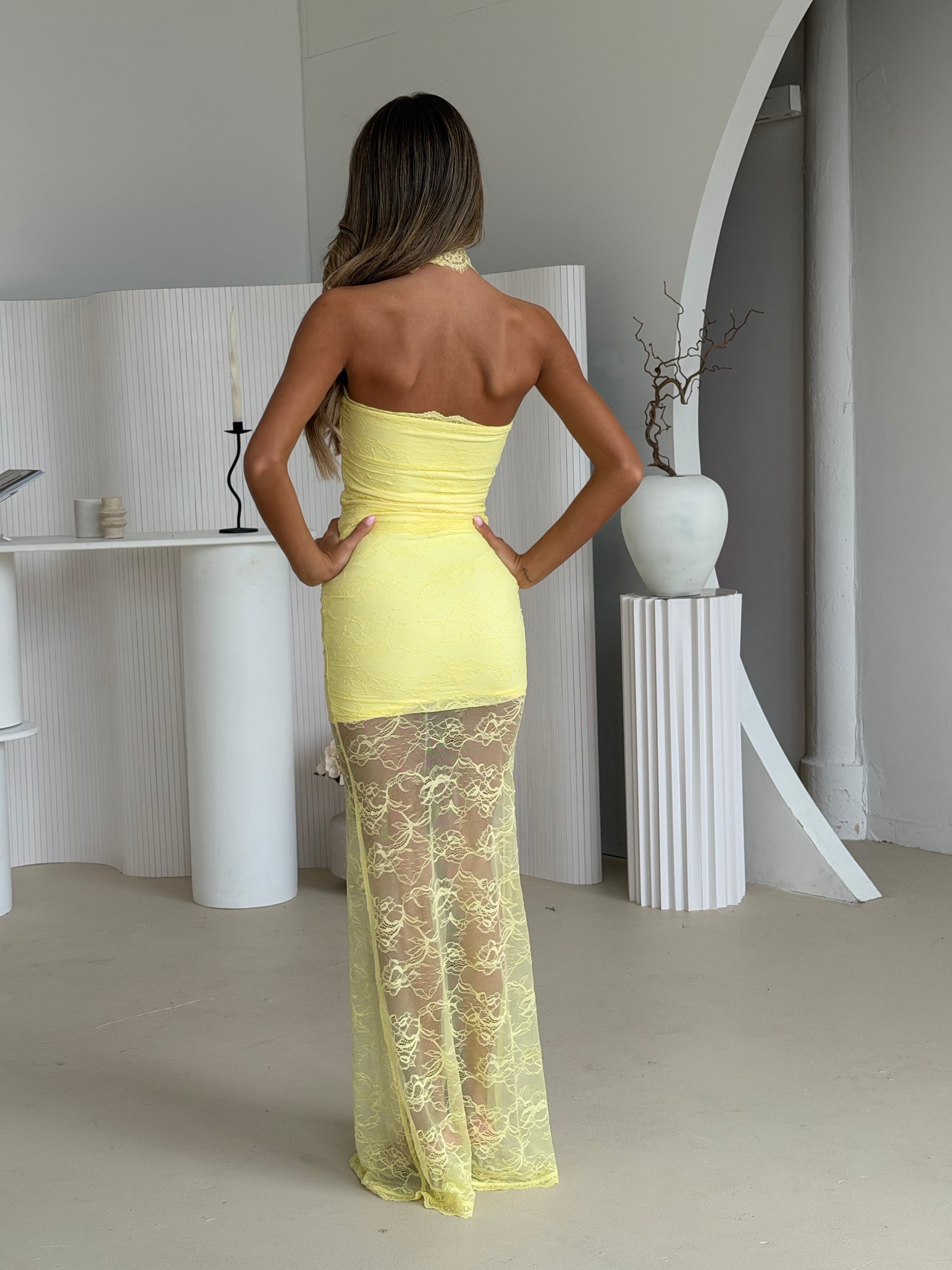 LEMON RUCHED LACE MAXI & CHOKER
