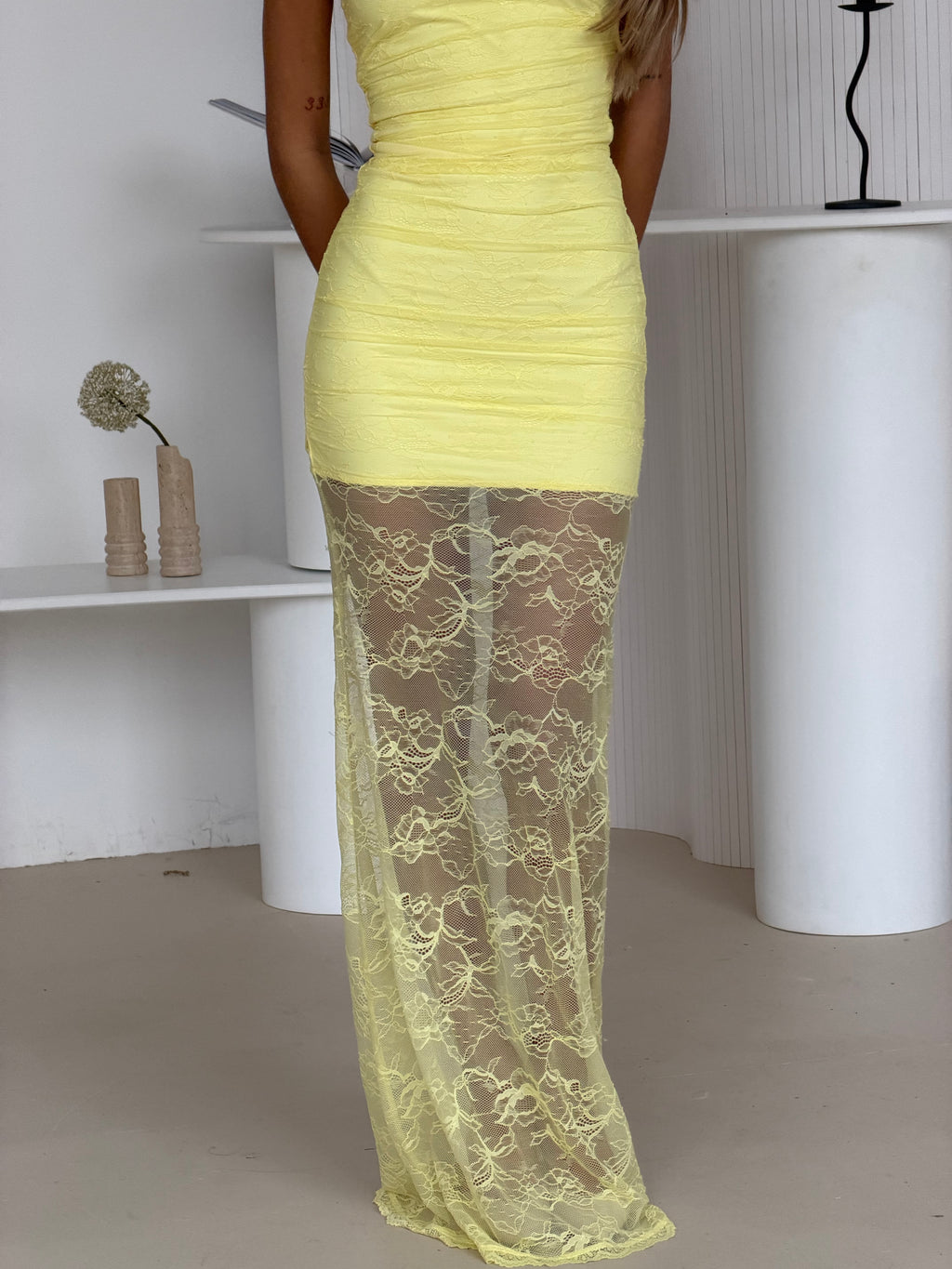 LEMON RUCHED LACE MAXI & CHOKER