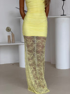 LEMON RUCHED LACE MAXI & CHOKER