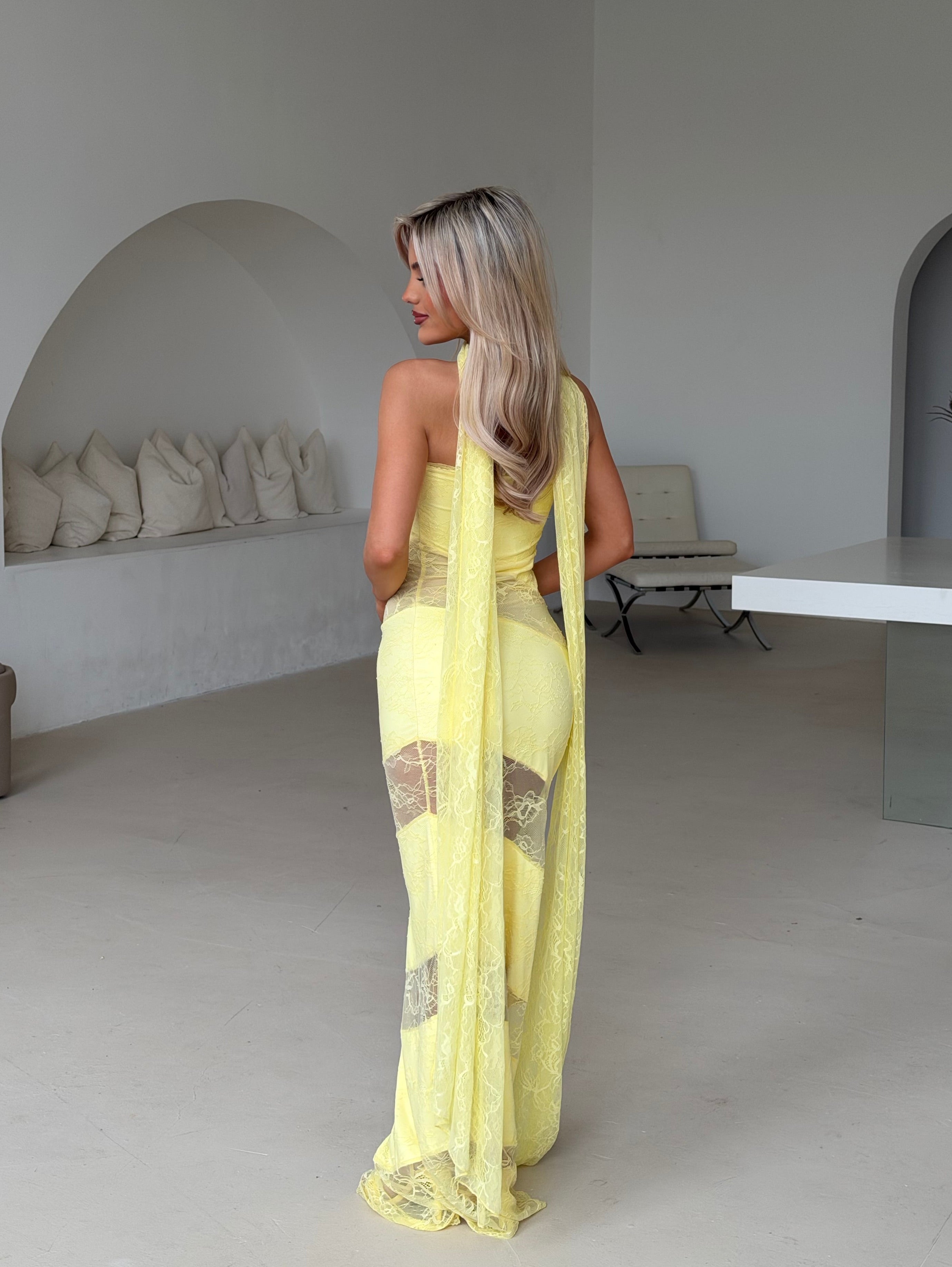LEMON SWIRL LACE PANEL MAXI & SCARF