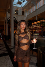 MYA LACE MINI DRESS | CHOCOLATE