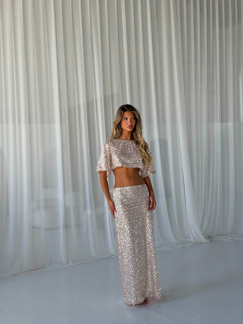 PREMIUM SEQUIN TSHIRT COORD | MAXI