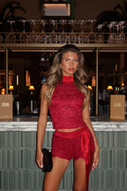 GIA LACE RIBBON TOP | RED